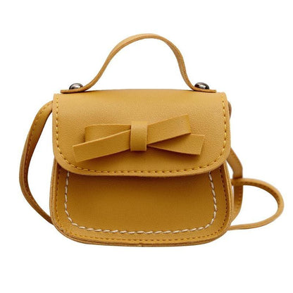 Mini Bowknot Pu Leather Baby Girls Messenger Bag - Beige