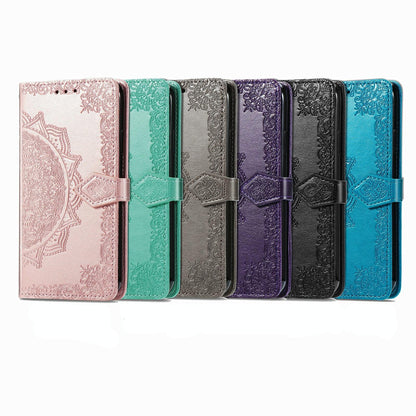 Embossed Mandala Leather Phone Case for Samsung Galaxy z Fold 4 - Gray