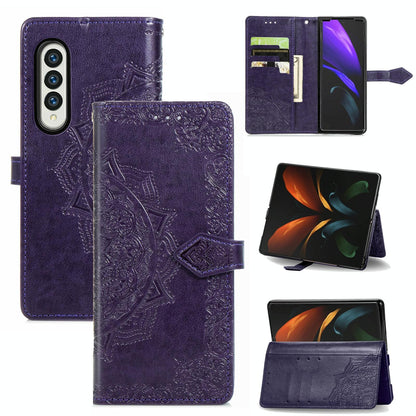 Embossed Mandala Leather Phone Case for Samsung Galaxy z Fold 4 - Gray