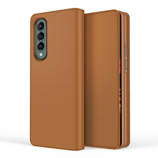 Foldable Leather Phone Case for Samsung Galaxy z Fold 4 - Horizontal Flip - Fiber Brown