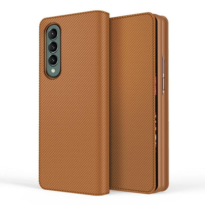 Foldable Leather Phone Case for Samsung Galaxy z Fold 4 - Horizontal Flip - Fiber Brown