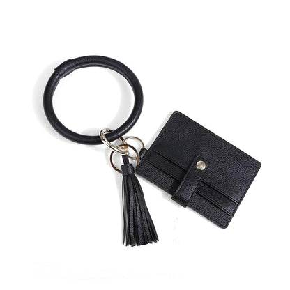Pu Leather Wrist Ring Key Chain Coin Purse Black - Black Snake