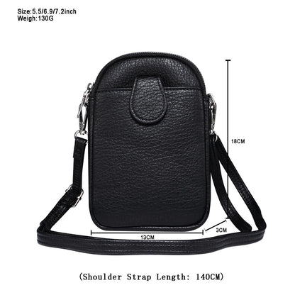 Litchi Texture Phone Crossbody Bag Leather Case For 5.5 Inch - 7.2 Inch Phones - Black