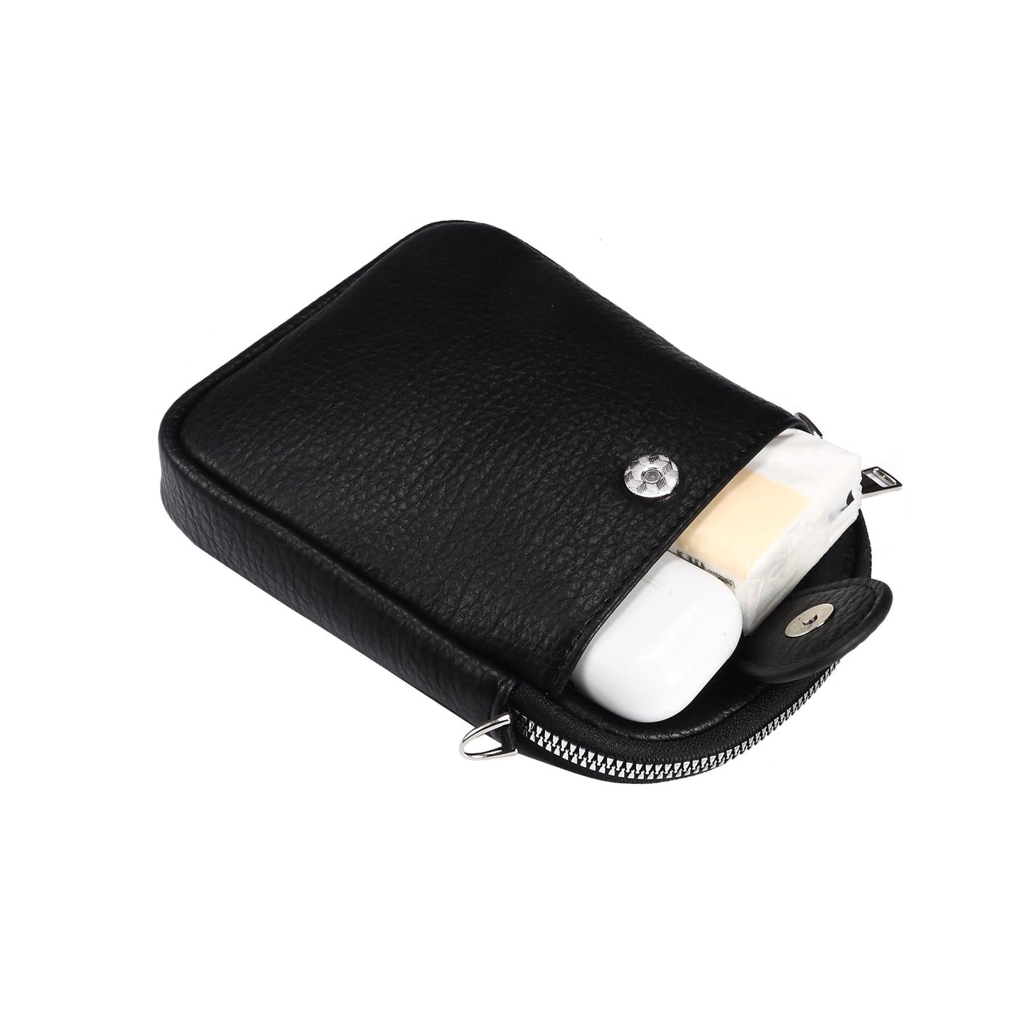Litchi Texture Phone Crossbody Bag Leather Case For 5.5 Inch - 7.2 Inch Phones - Black