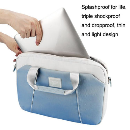 Computer Handheld Messenger Bag for Apple Macbook / Huawei / Xiaomi / Basne - Ladder Tape Light Blue + Gray Pu Power Package
