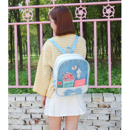 Mini Clear Kids Backpack With Bow - Perfect For School - Black Pink