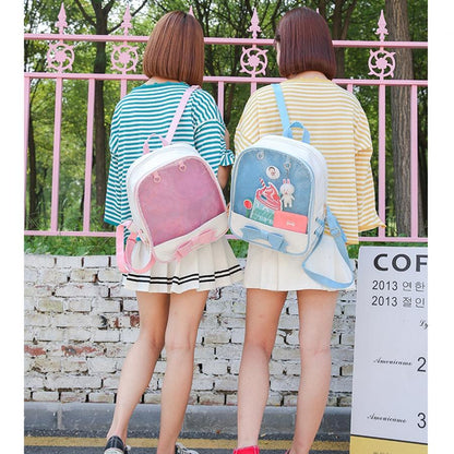 Mini Clear Kids Backpack With Bow - Perfect For School - Black Pink
