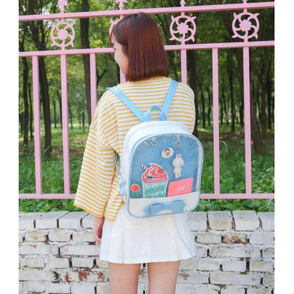 Mini Clear Kids Backpack With Bow - Perfect For School - Black Pink