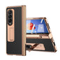Premium Litchi Leather Hinged Phone Case for Samsung Galaxy z Fold 4 - with Pen - Black