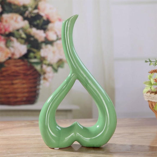 Creative Heart-Shaped Ceramic Flower Vase For Home Office Or Wedding Decor - Green