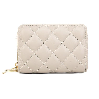 Double Layer Zipper Wallet Multi Card Slot Large Capacity Rhombus Design - Pink