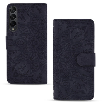 For Samsung Galaxy Z Fold4 5G Dual Fold Mandala Leather Case - Embossed Design - Red