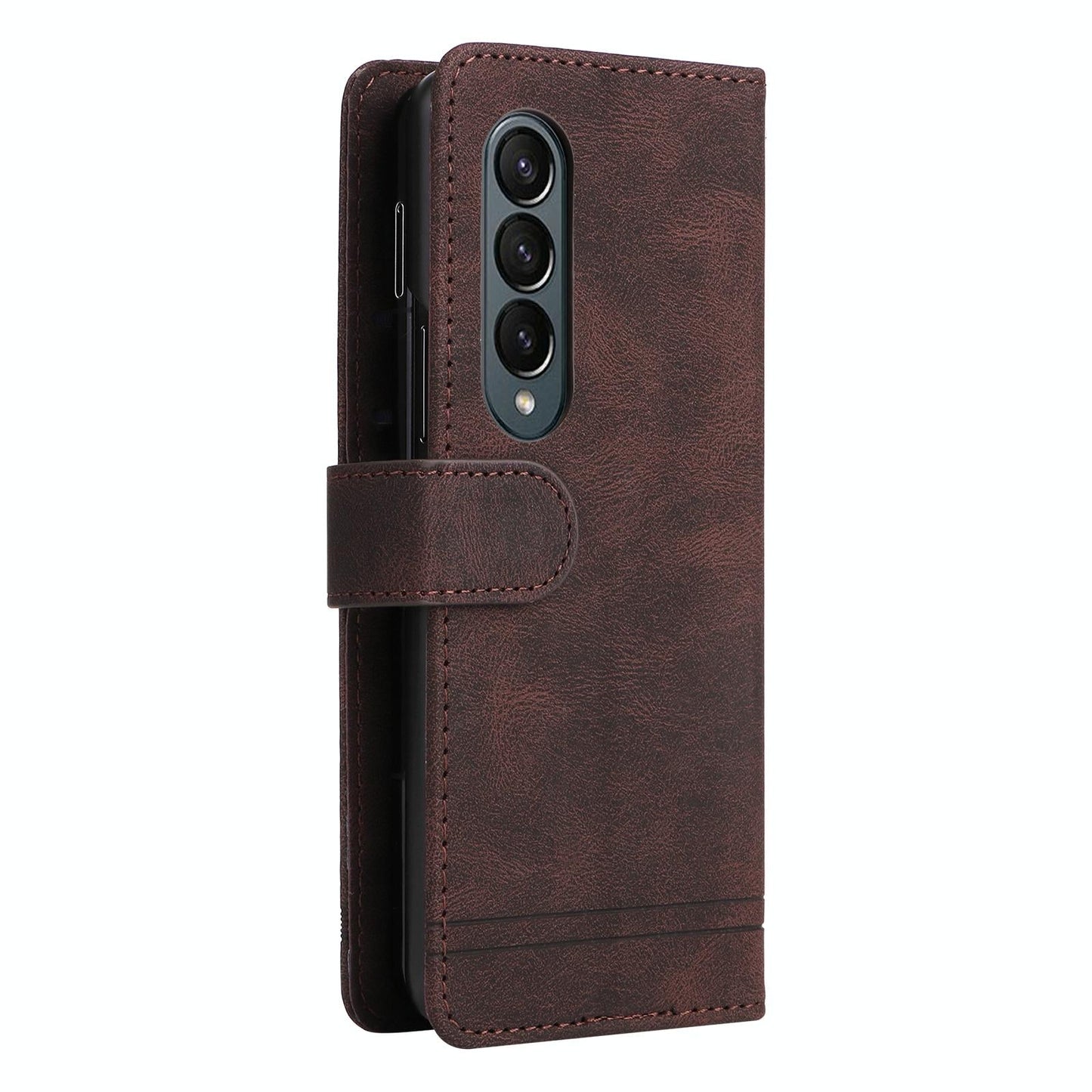 Metal Button Leather Case for Samsung Galaxy z Fold 4 / 5g - Tree Design - Blue