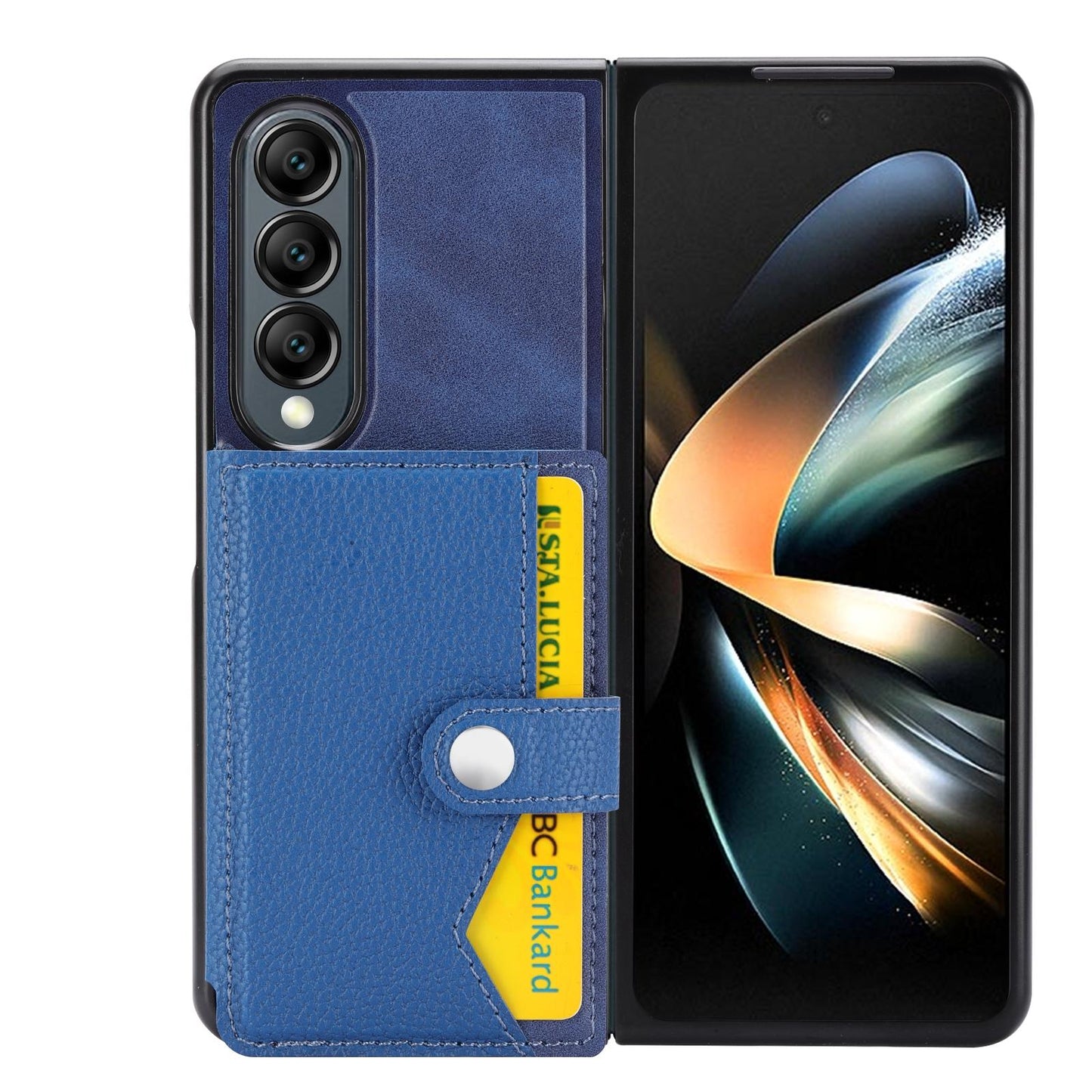 Litchi Pattern Single Button Card Holder Phone Case - Black