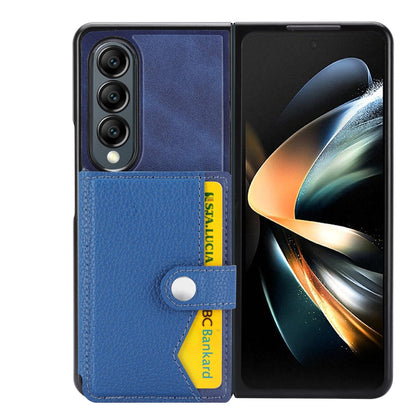 Litchi Pattern Single Button Card Holder Phone Case - Black