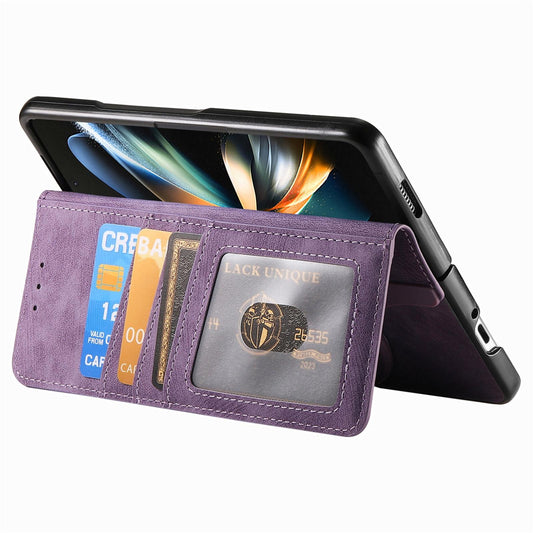 Vintage Magnetic Wallet Case for Samsung Galaxy z Fold 4 - Zipper Closure - Purple