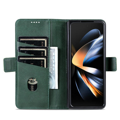For Samsung Galaxy Z Fold4 5G Leather Magnetic Phone Case - Calf Texture - Dark Blue
