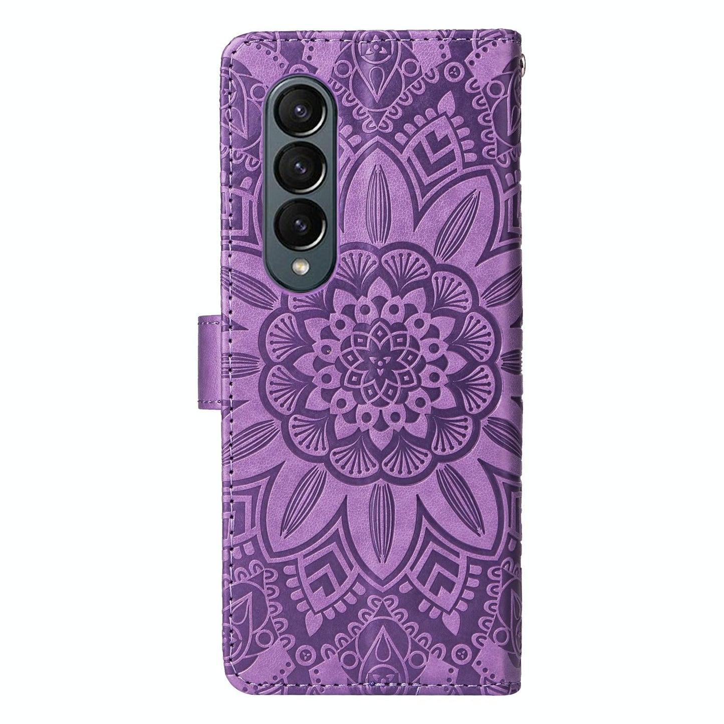 Sunflower Embossed Leather Phone Case for Samsung Galaxy z Fold 4 / 5g - Rose Gold