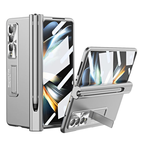 Foldable Phone Case with Pen Slot for Samsung Galaxy z Fold 4 - Electroplated - Silver