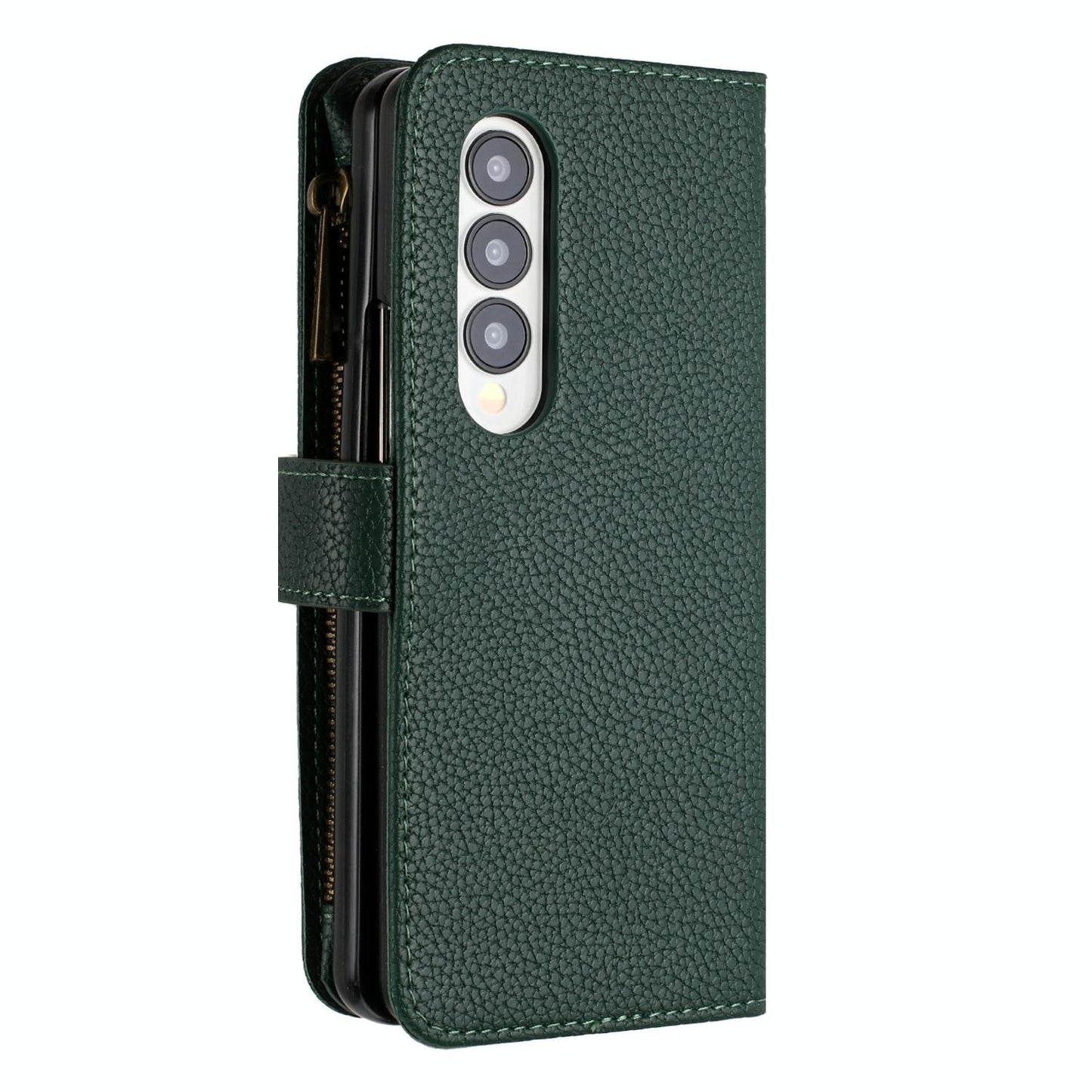 For Samsung Galaxy Z Fold4 5G Litchi Texture Zip Wallet - Purple