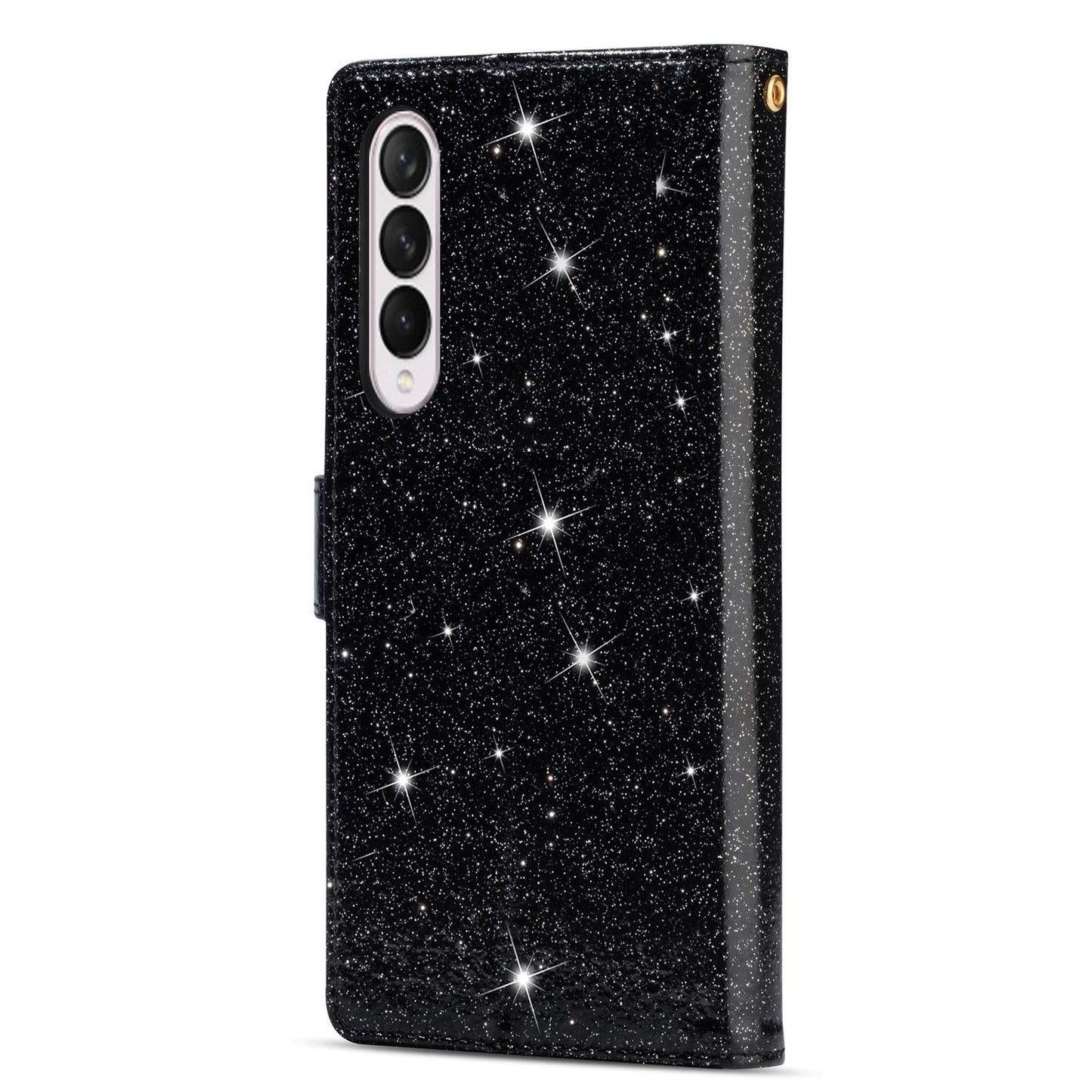 Sparkling Leather Zip Case for Samsung Galaxy z Fold 4 - Zipper Closure - Purple