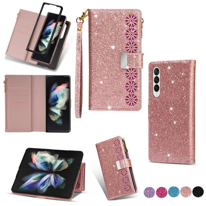 Sparkling Leather Zip Case for Samsung Galaxy z Fold 4 - Zipper Closure - Purple