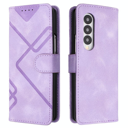 Smooth Leather Phone Case for Samsung Galaxy z Fold 4 - Line Pattern - Black