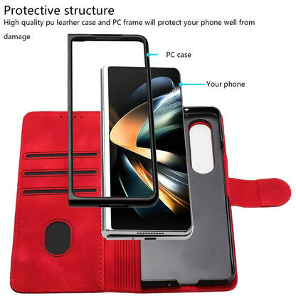 Smooth Leather Phone Case for Samsung Galaxy z Fold 4 - Line Pattern - Black