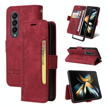 For Samsung Galaxy Z Fold4 5G Leather Dual Buckle Phone Case - Purple