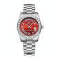 Men Quartz Watch With Diamond-Encrusted Roman Numeral Dial