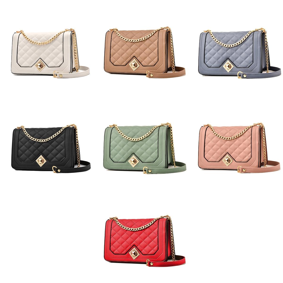 Chic One Shoulder Chain Bag With Diagonal Rhombus Design - Pink