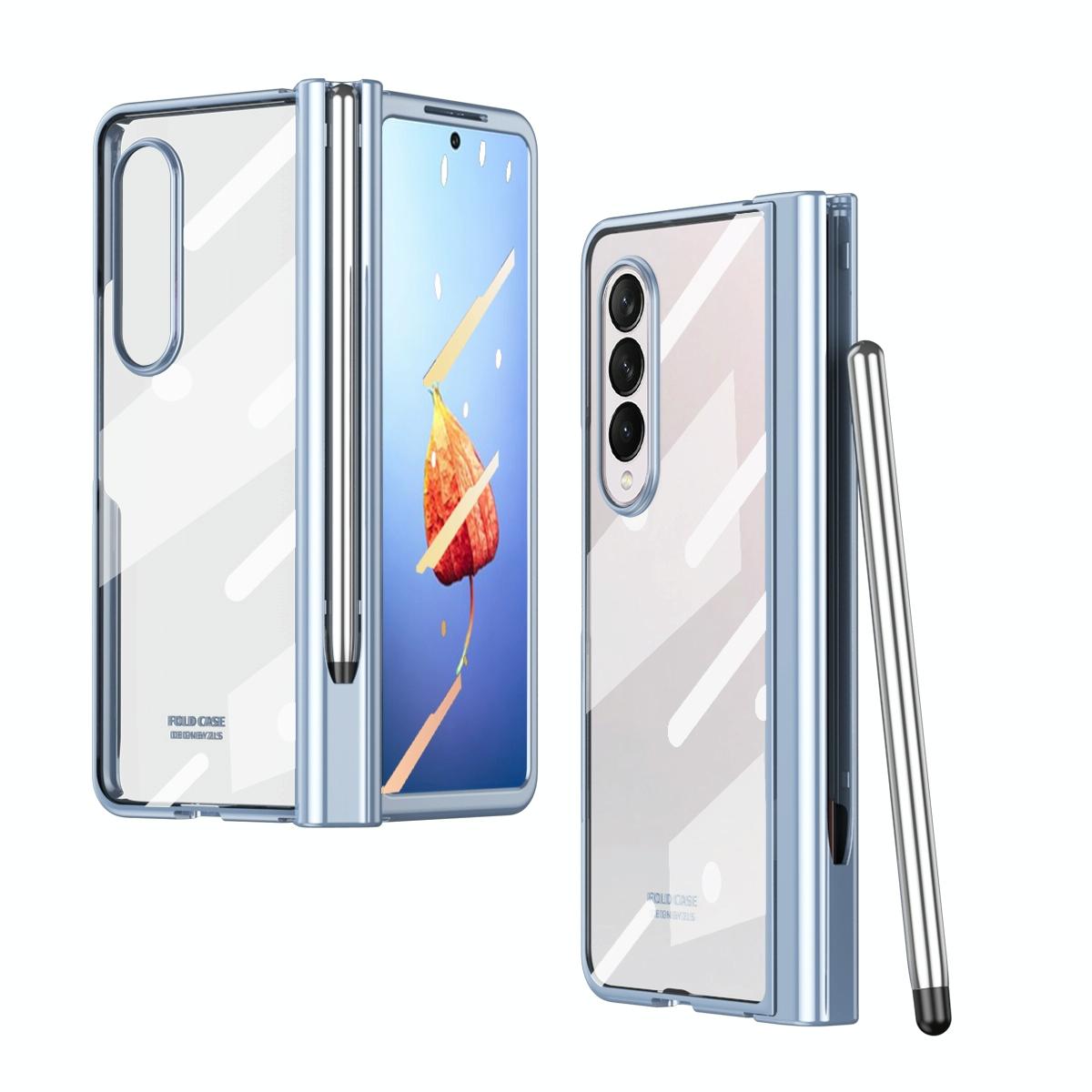 For Samsung Galaxy Z Fold4 5G Case With Pen Slot - Electroplated Full Body - Transparent