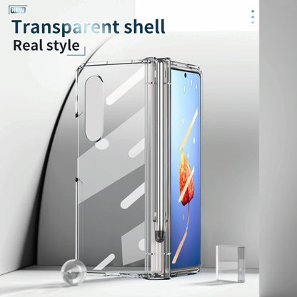 For Samsung Galaxy Z Fold4 5G Full Body Phone Case with Integrated Hinge and Pen Slot - Transparent