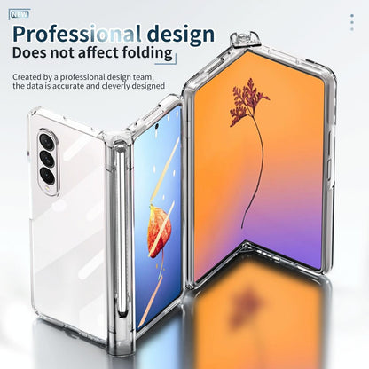For Samsung Galaxy Z Fold4 5G Full Body Phone Case with Integrated Hinge and Pen Slot - Transparent