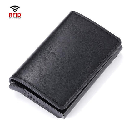 Automatic Rfid Blocking Card Holder with Coin Pocket - Brown