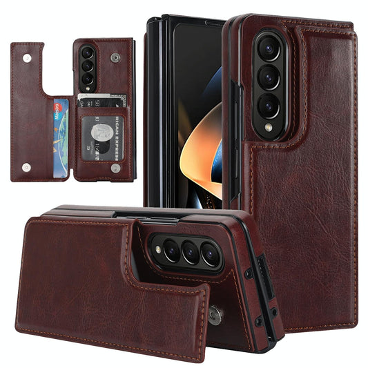 For Samsung Galaxy z Fold4 5G Foldable Phone Case with Double Buckle Card Slot - Brown