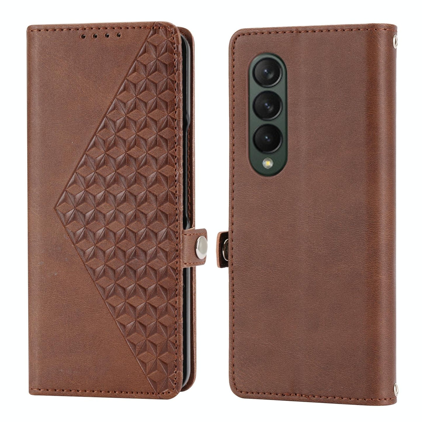 For Samsung Galaxy Z Fold4 5G Textured Leather Phone Case - Cubic Grid Design - Yellow