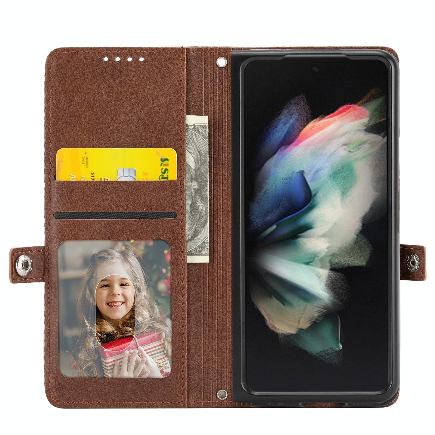 For Samsung Galaxy Z Fold4 5G Textured Leather Phone Case - Cubic Grid Design - Yellow