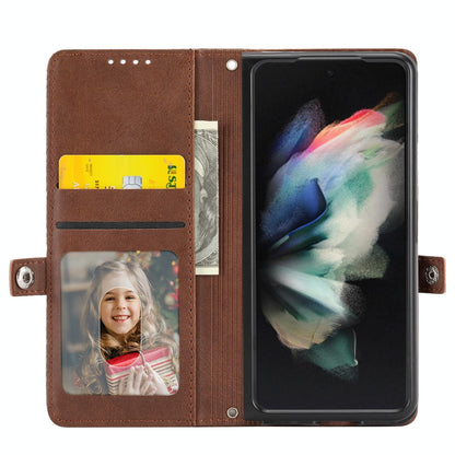 For Samsung Galaxy Z Fold4 5G Textured Leather Phone Case - Cubic Grid Design - Yellow