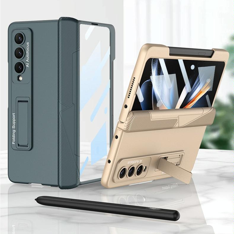 Foldable Phone Case with Magnetic Closure and Pen Slot for Samsung Galaxy z Fold 4 - Compact and Convenient - Grey