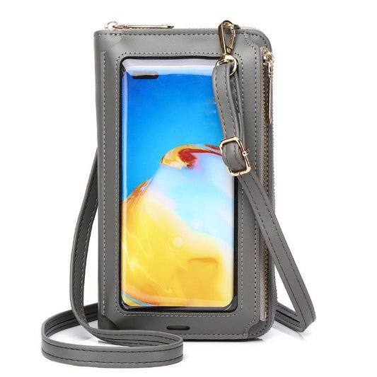 Touch Screen Cross Body Phone Bag Large Capacity - Gray