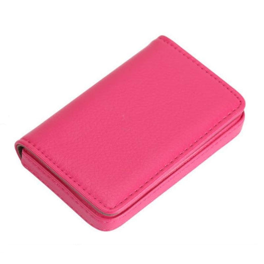Stainless Steel Magnetic Business Card Holder Pu Leather Case - Rose Red