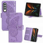 Embossed Butterfly Love Leather Case for Samsung Galaxy z Fold 4 - Flower Design - Light Purple