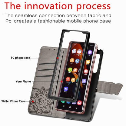 Embossed Butterfly Love Leather Case for Samsung Galaxy z Fold 4 - Flower Design - Light Purple