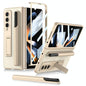 Leather Case with Holder & Pen Slots for Samsung Galaxy z Fold 4 - Thin & Shockproof - Gold