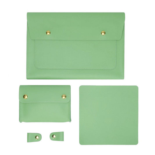 3-in-1 Waterproof Leather Laptop Liner Bag - 13 Inches - Avocado Green