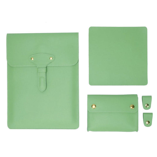 3-in-1 Waterproof Leather Laptop Liner Bag - 13 Inches - Avocado Green
