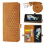 Leather Grid Texture Phone Case with Lanyard for Samsung Galaxy z Fold 4 - Yellow