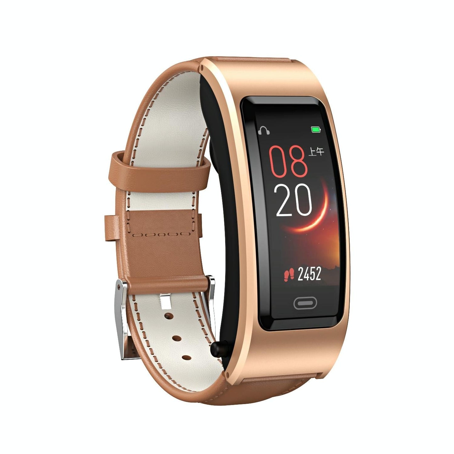Bluetooth Sleep Heart Monitor Bracelet - B7 - Gold + Brown Leather Belt