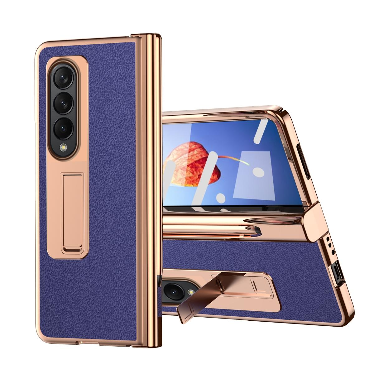 Premium Litchi Leather Hinged Phone Case for Samsung Galaxy z Fold 4 - with Pen - White